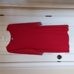 MSK red knit dress silver beads pearls for Christmas or Valentine party size XL